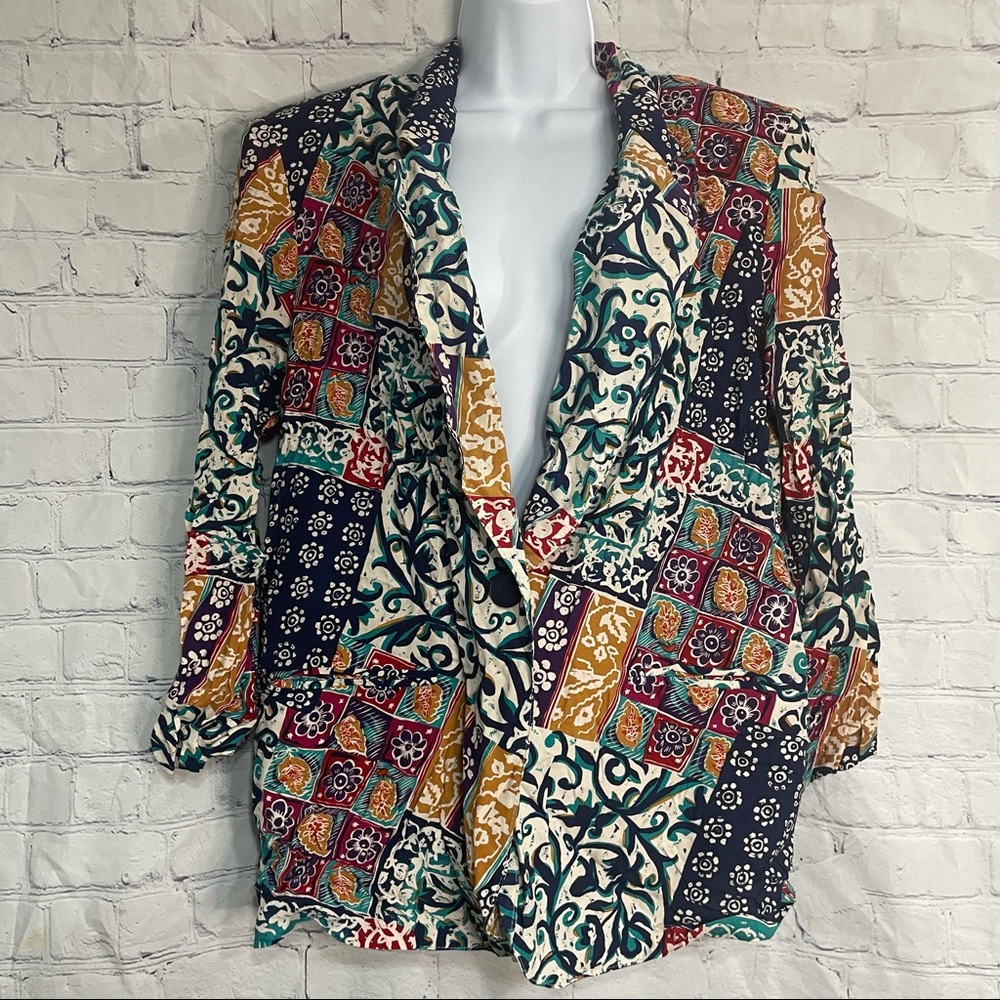 Requirements Colorful Patchwork Print Blazer Sz 10 - image 1